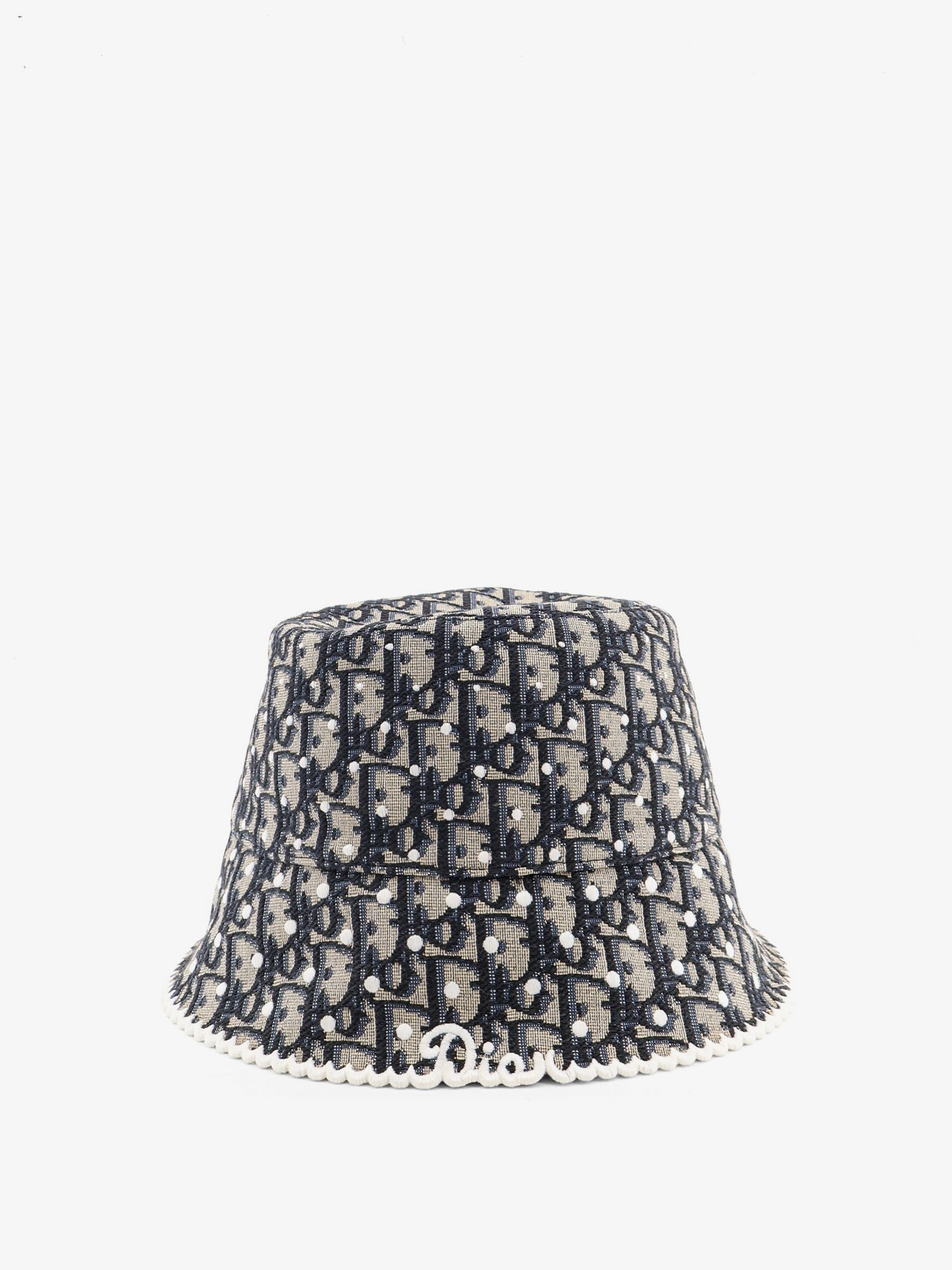 Dior Women's Teddy Polkadior Oblique Narrow Brimmed Bucket Hat Blue