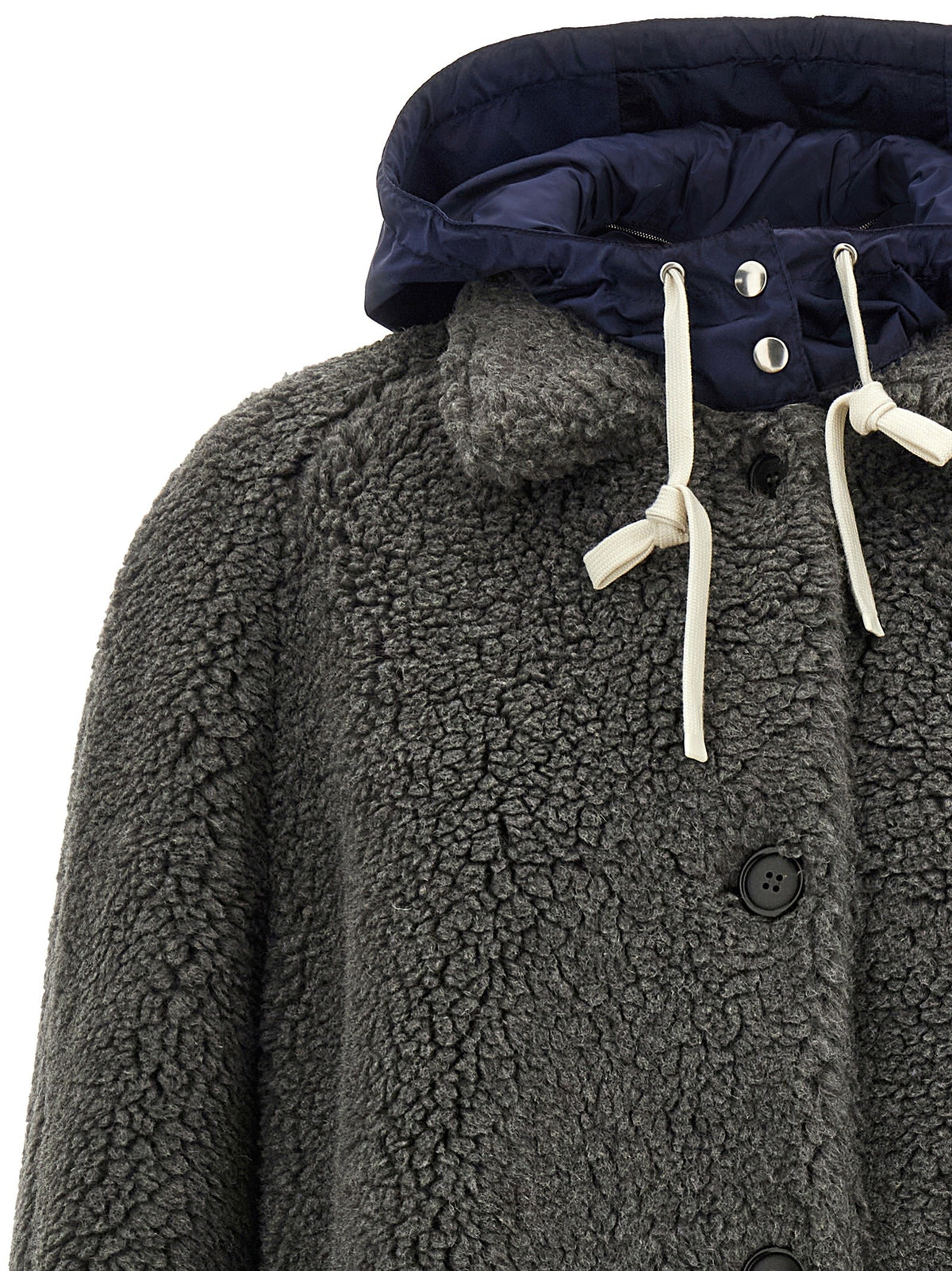 Miu Miu Teddy Nylon Hooded Coat Grey