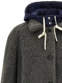 Miu Miu Teddy Nylon Hooded Coat Grey