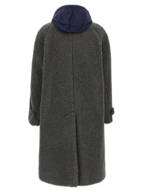 Miu Miu Teddy Nylon Hooded Coat Grey
