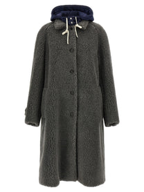Miu Miu Teddy Nylon Hooded Coat Grey