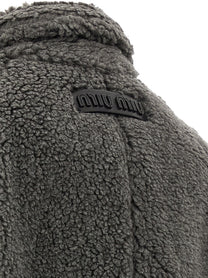 Miu Miu Teddy Nylon Hooded Coat Grey
