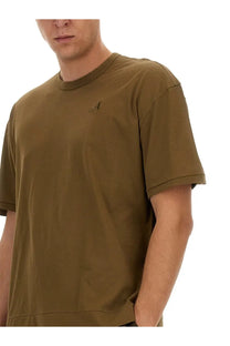 Olive green crewneck t shirt with small embroidered logo on left chest by ten c men’s awake ny ten shirt green