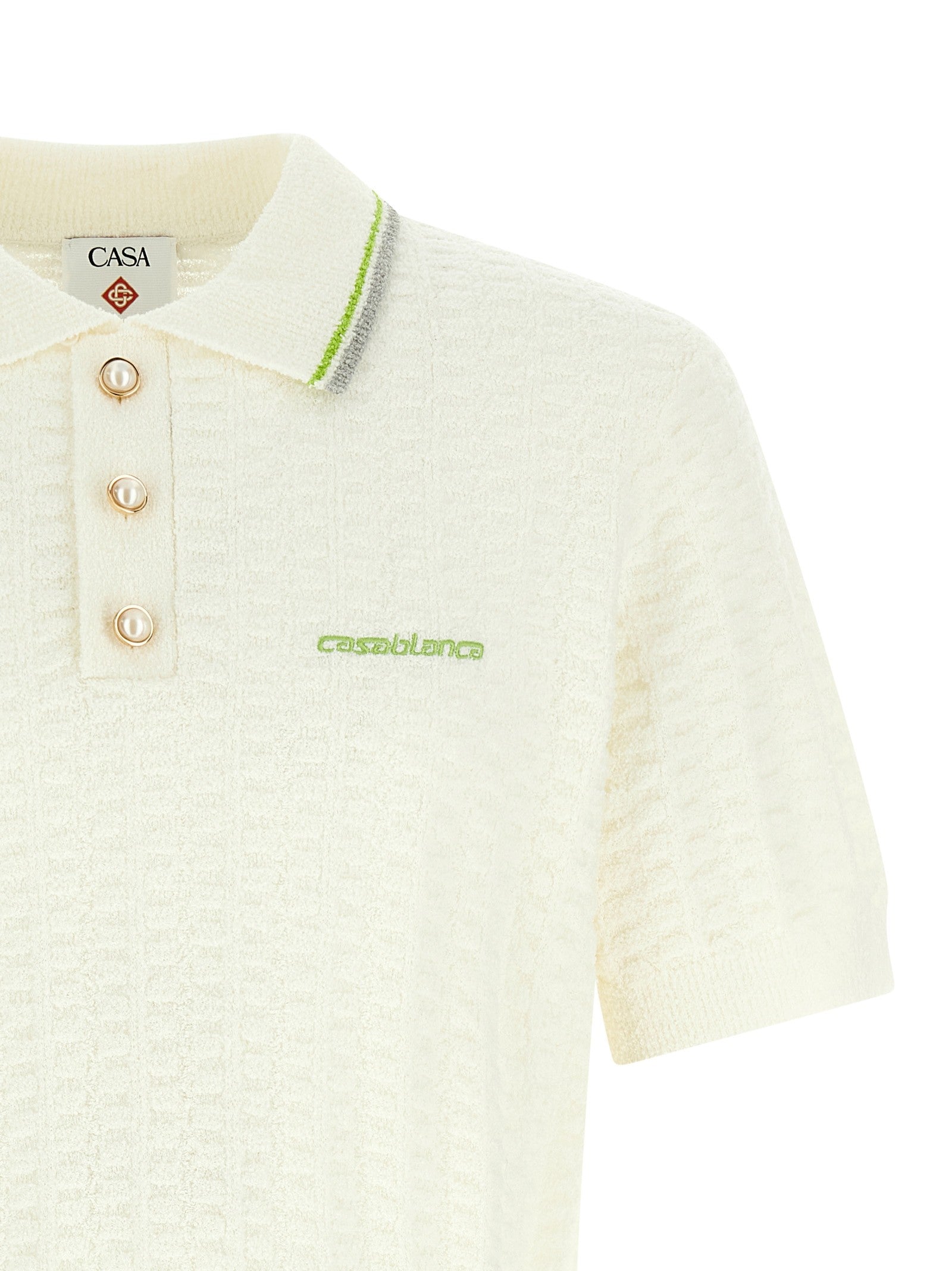 Casablanca Tennisbouclé Polo Shirt White