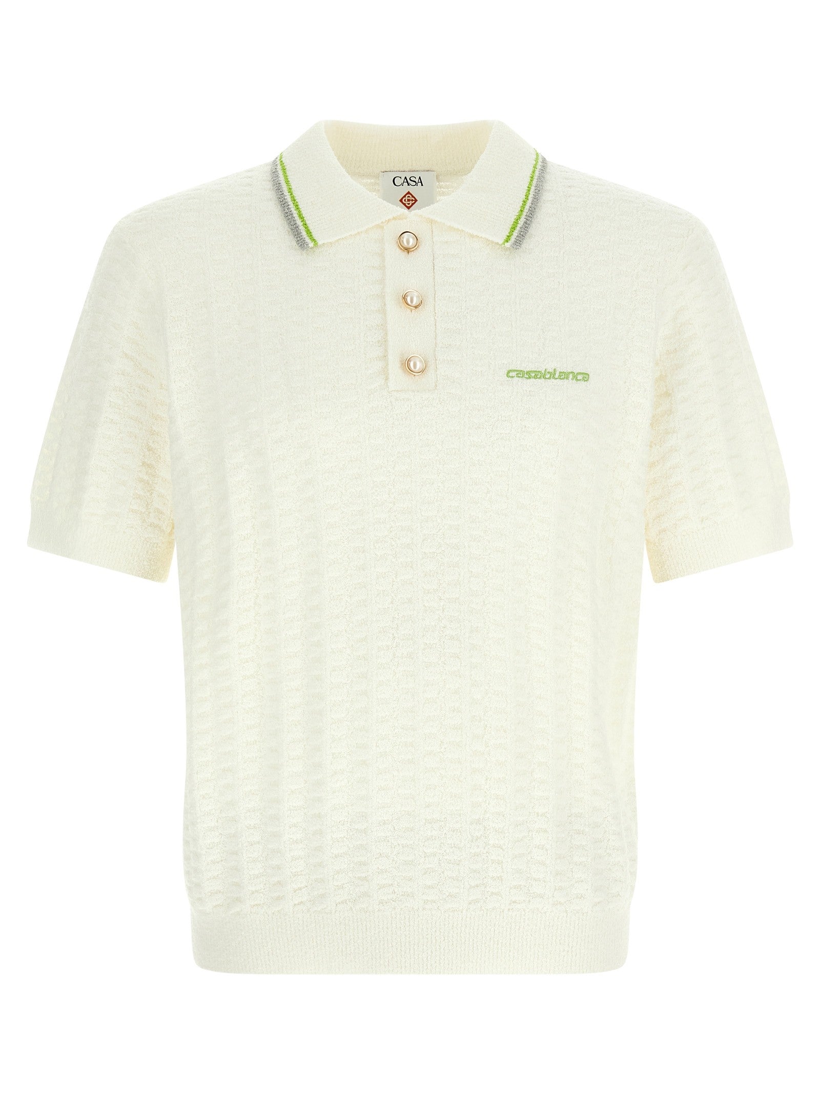 Casablanca Tennisbouclé Polo Shirt White