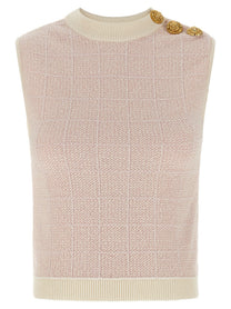Balmain Testa Di Leone Tweed Vest Blue
