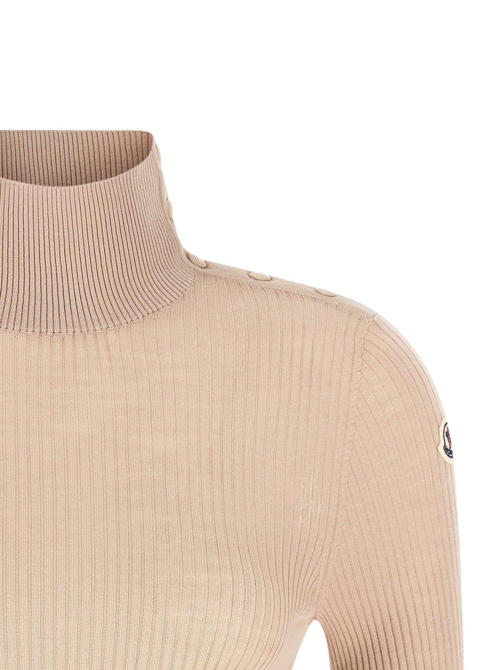 Moncler Textured Wool Turtleneck Sweater Beige