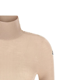 Moncler Textured Wool Turtleneck Sweater Beige