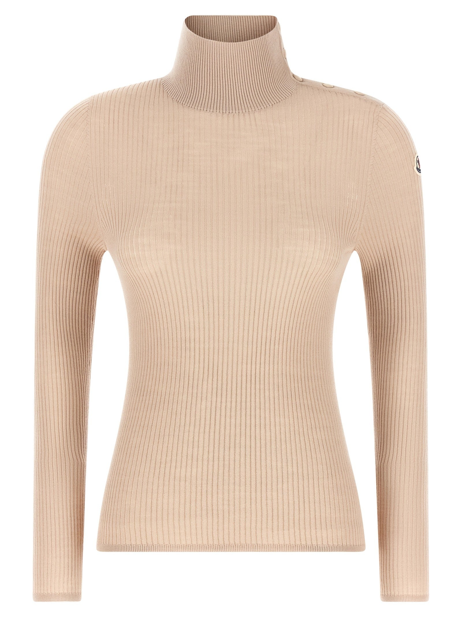 Moncler Textured Wool Turtleneck Sweater Beige