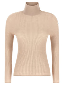 Moncler Textured Wool Turtleneck Sweater Beige