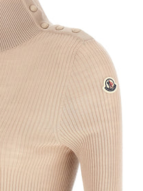 Moncler Textured Wool Turtleneck Sweater Beige