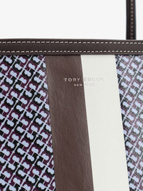 Tory Burch Women's The Racer Tote Shoulder Bag in Coated Canvas Blue