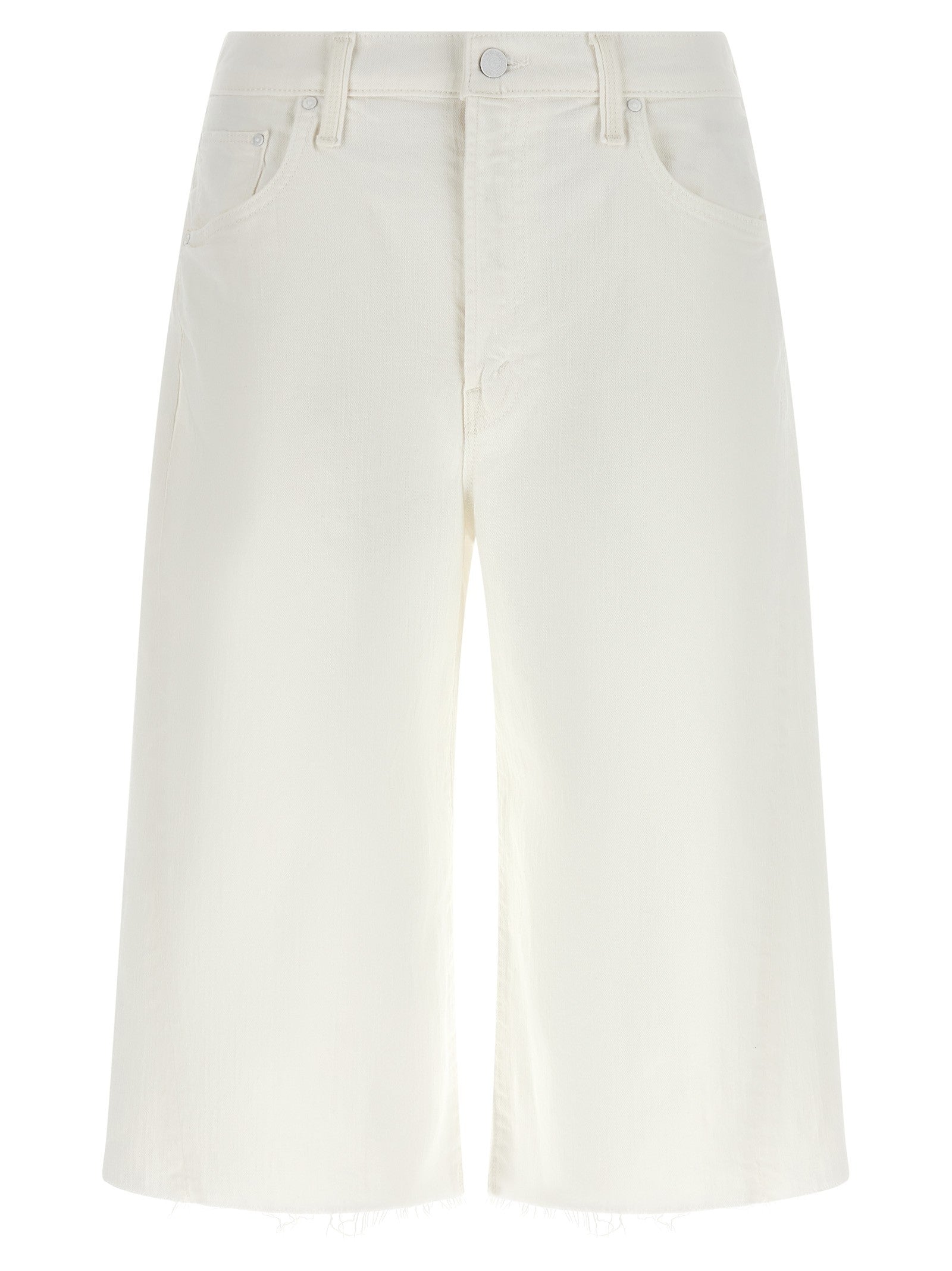MOTHER The Whole Lot Zip Twist Fray Bermuda Shorts White