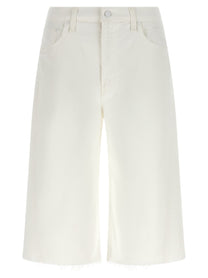 MOTHER The Whole Lot Zip Twist Fray Bermuda Shorts White