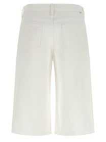 MOTHER The Whole Lot Zip Twist Fray Bermuda Shorts White