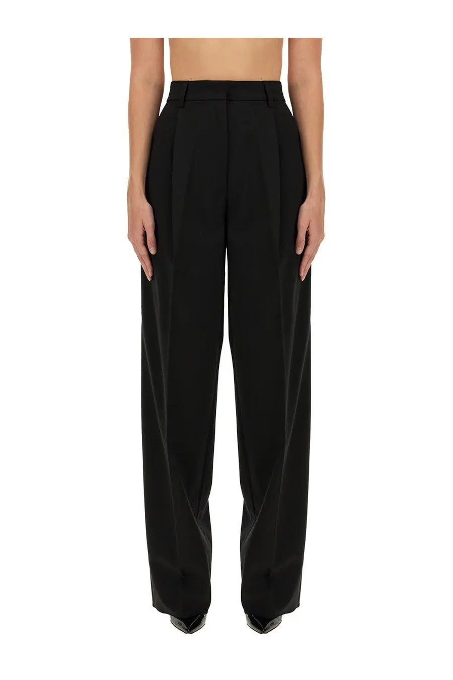 Black high-waisted wide-leg tailored trousers with a structured silhouette from Thelatest Women’s Axel Pants collection
