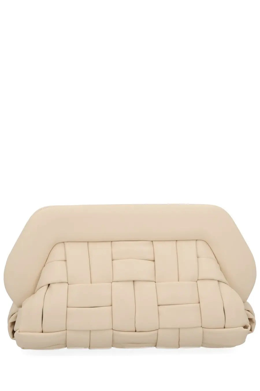 Cream-colored woven leather clutch with structured cushioned design from Themoirè women’s bag Bios White collection