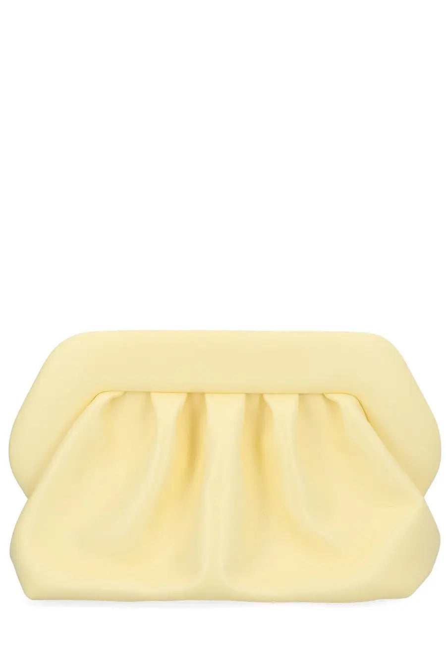 A soft pale yellow Themoirè women’s clutch bag with plush ruched texture and rounded edges Bios Yellow