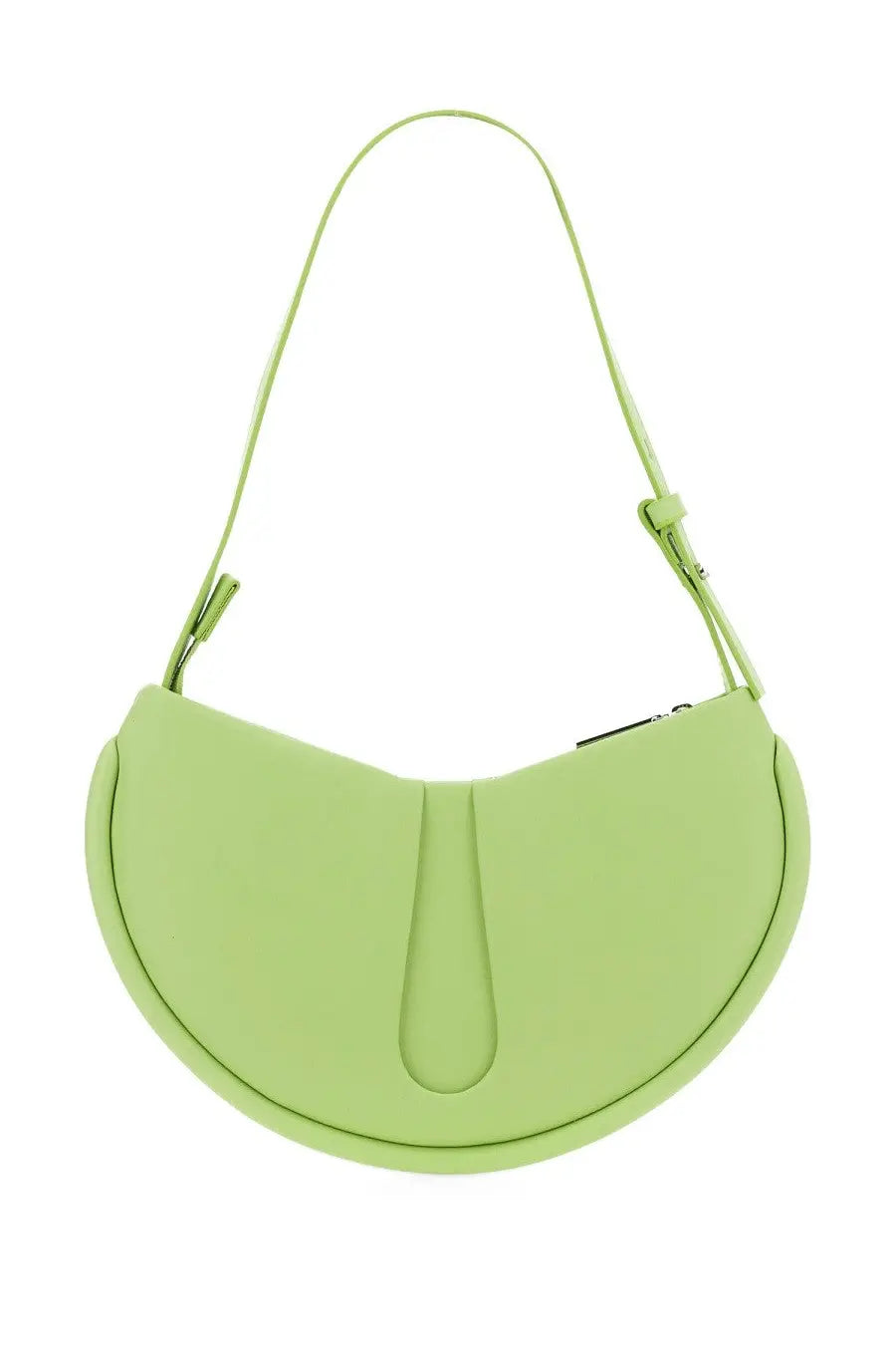 Themoirè women’s bag ebe green lime green leather half moon bag with minimalist design and slender shoulder strap