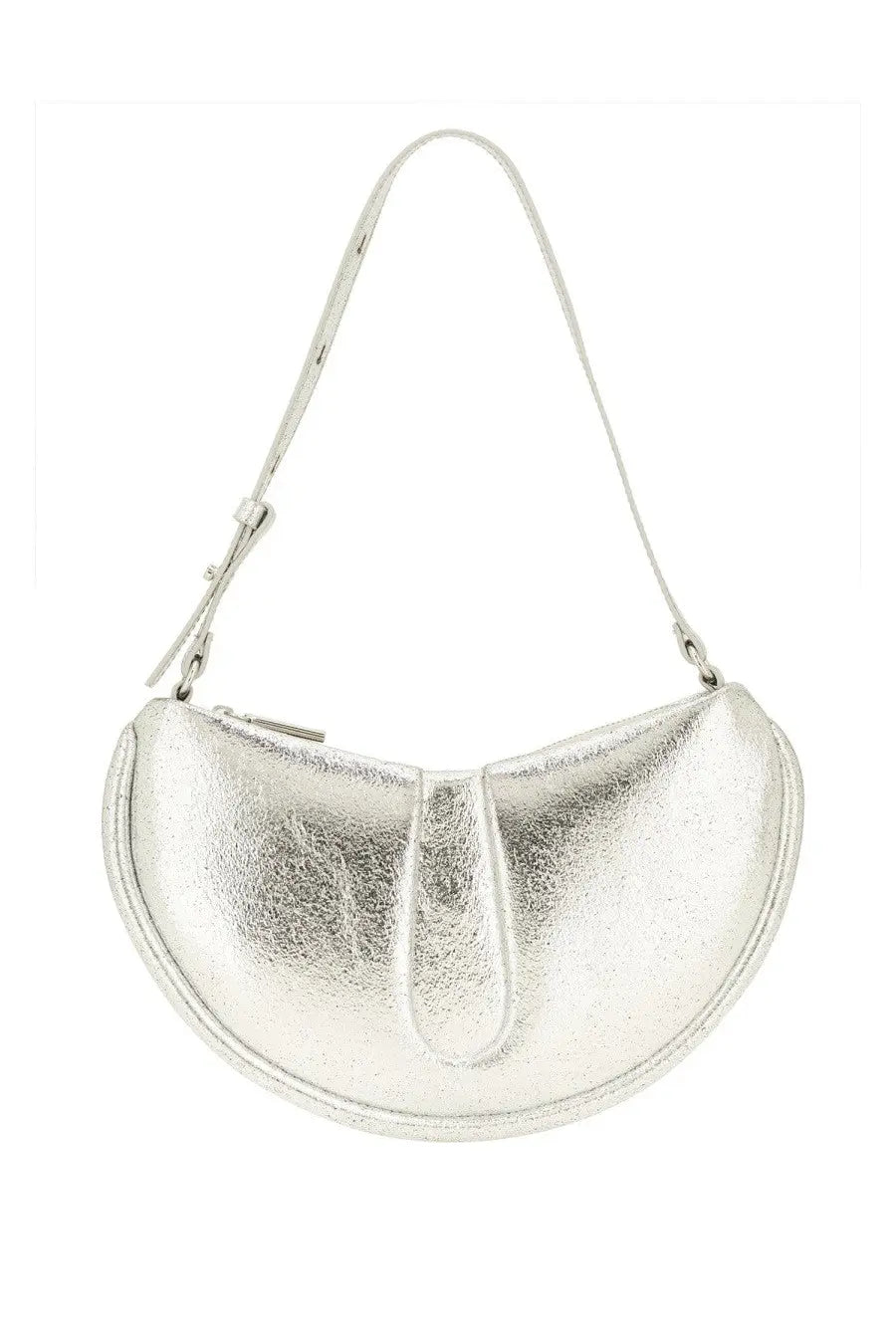 Themoirè women’s bag ebe silver metallic crescent-shaped handbag with a slender adjustable strap