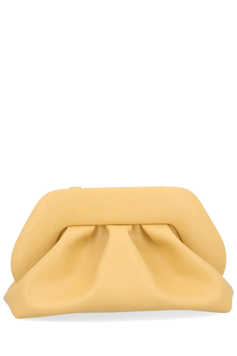 Themoirè women’s bag tia orange soft yellow structured clutch with gathered front and smooth leather-like finish