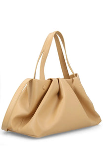 Beige leather tote bag themoirè women’s borsa athena with soft draped design and matching handles