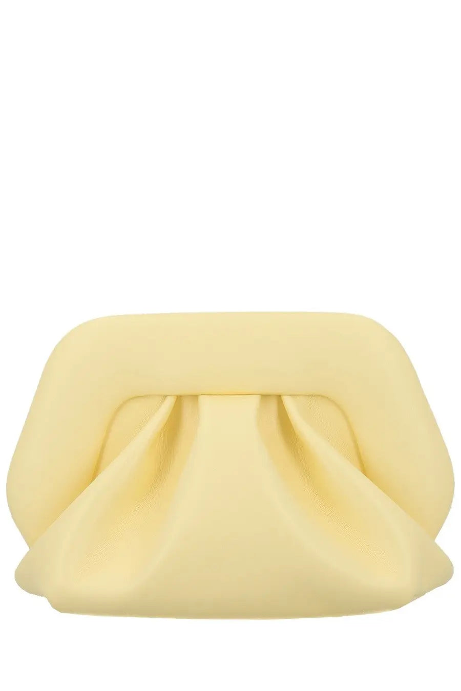 Themoirè women’s borsa bios small yellow clutch with soft pale yellow plush ruched texture and rounded edges