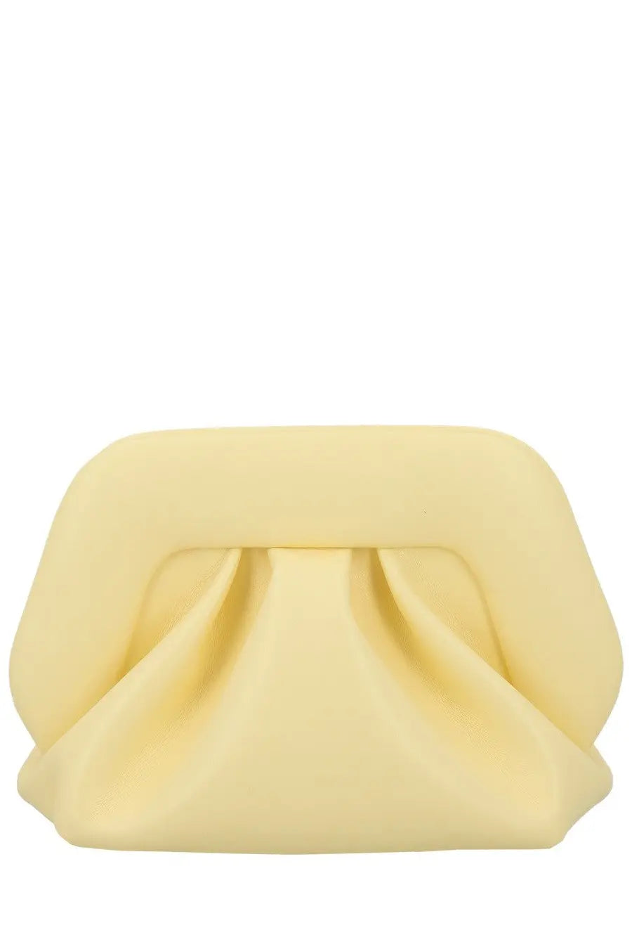 Themoirè women’s borsa bios small yellow soft clutch with pale yellow plush ruched texture and rounded edges