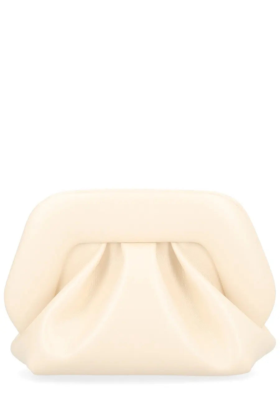 Themoirè womens small bios bag in cream-colored soft texture with ruched front and rounded edges clutch design