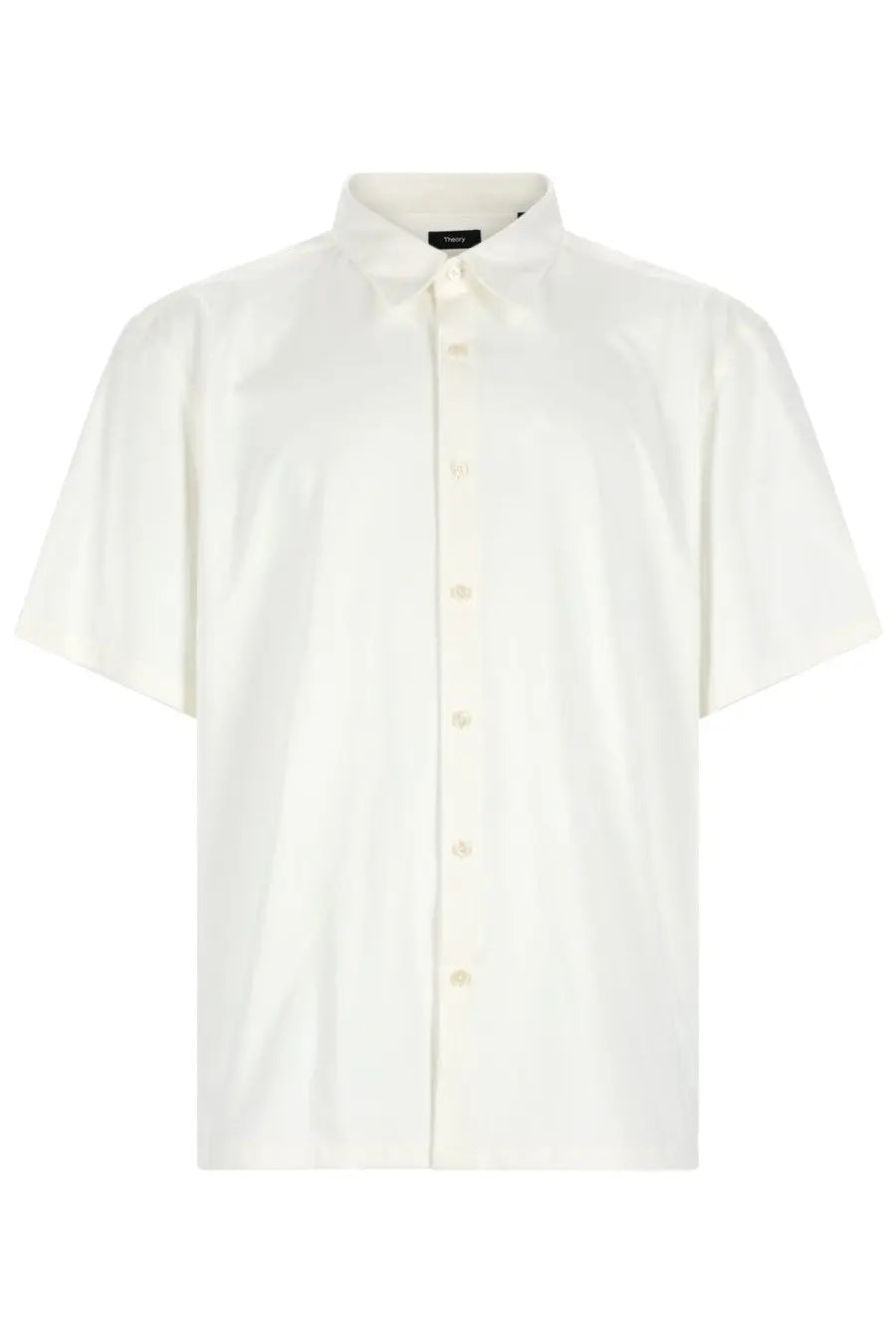 Theory men’s camicia irving white crisp white short-sleeved button-up shirt with classic collar and subtle creases