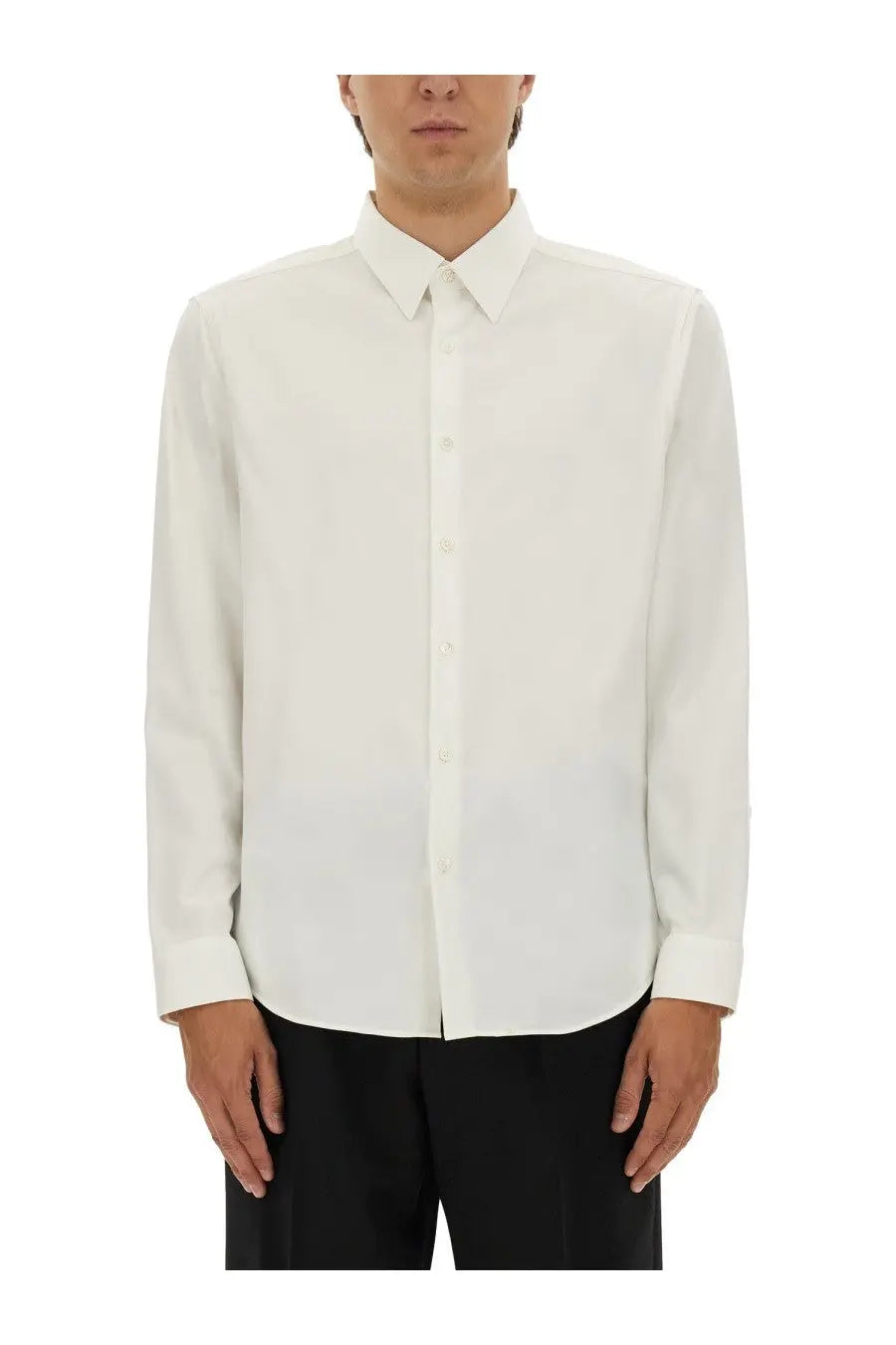 Theory men’s shirt Sylvain white long-sleeved button-down with classic collar and crisp pressed fabric