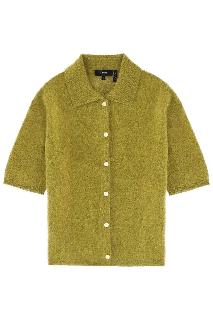 Theory womens cashmere green olive knitted polo cardigan with short sleeves