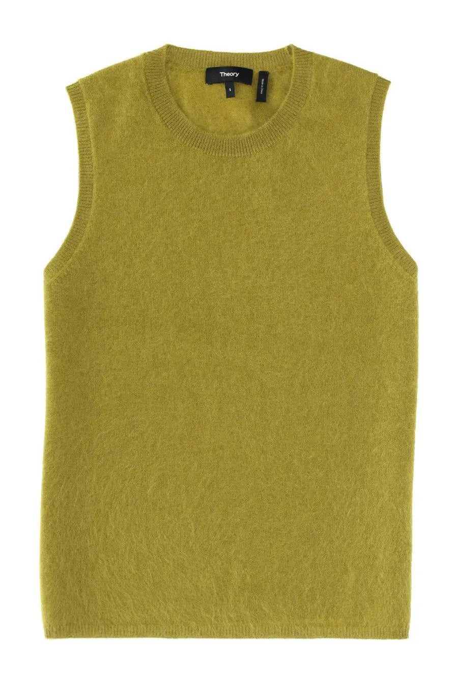Olive green theory women’s sleeveless knit vest made of cashmere perfect for layering in cooler weather