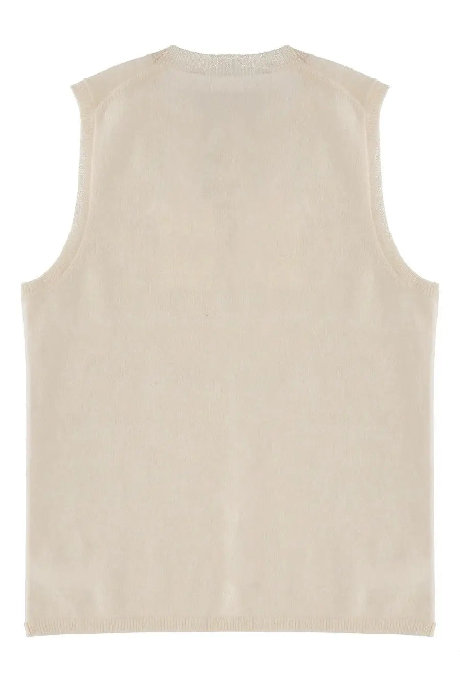 Theory women’s cashmere sleeveless knit vest in cream with a simple minimalist design perfect for layering