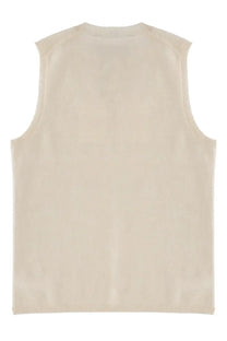 Theory women’s cashmere sleeveless knit vest in cream with a simple minimalist design perfect for layering