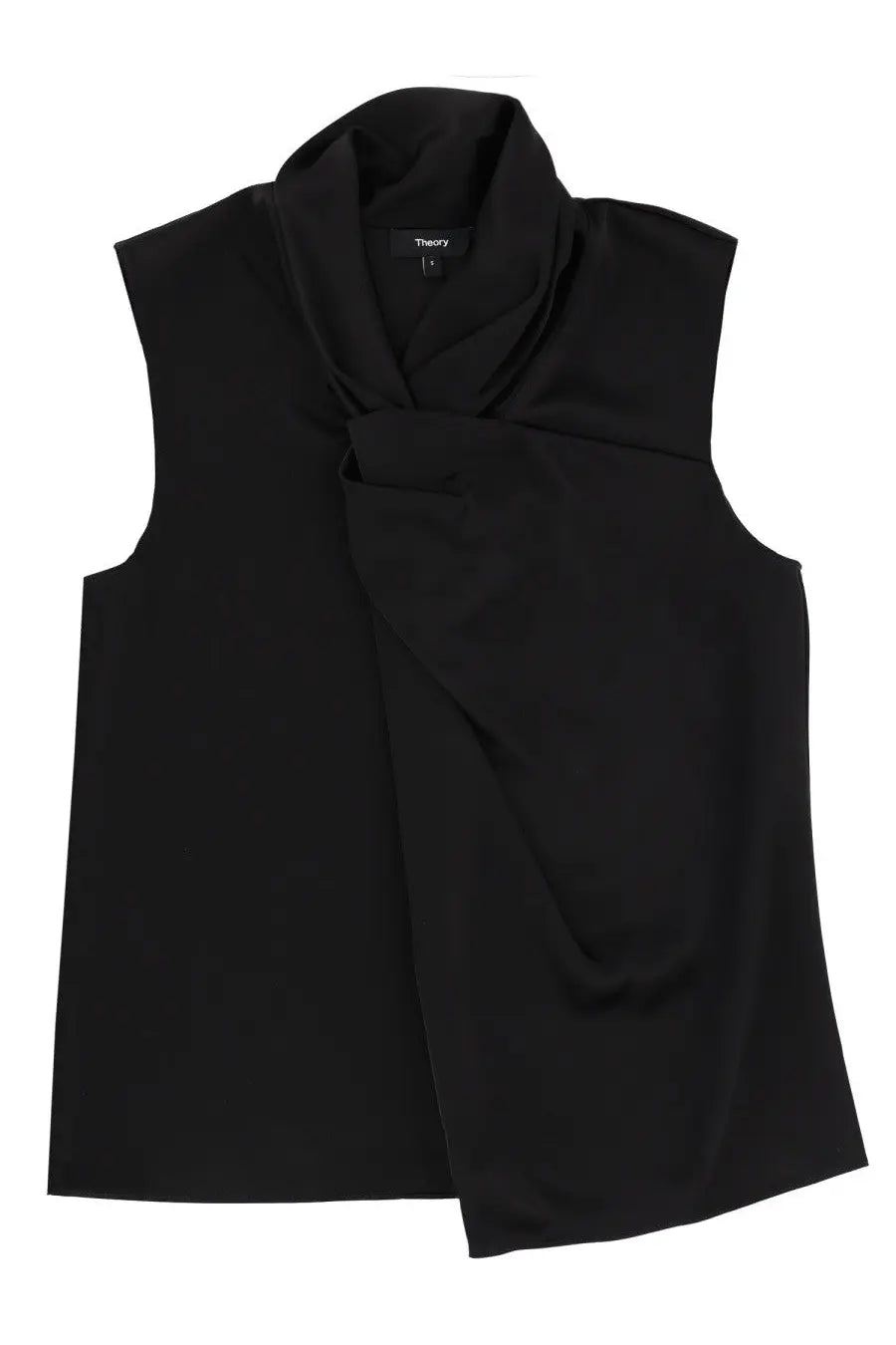 Theory women’s draped black sleeveless top with high collar made of soft fabric for stylish comfort