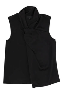 Theory women’s draped black sleeveless top with high collar made of soft fabric for stylish comfort