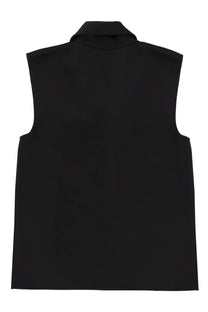 Theory women’s draped top black sleeveless vest with collar in lightweight fabric for stylish layering