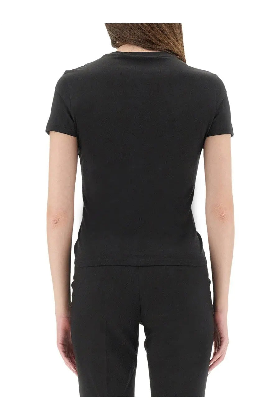 Theory women’s black pima cotton short-sleeved fitted top with round neckline