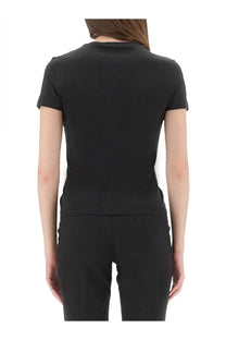 Theory women’s black pima cotton short-sleeved fitted top with round neckline