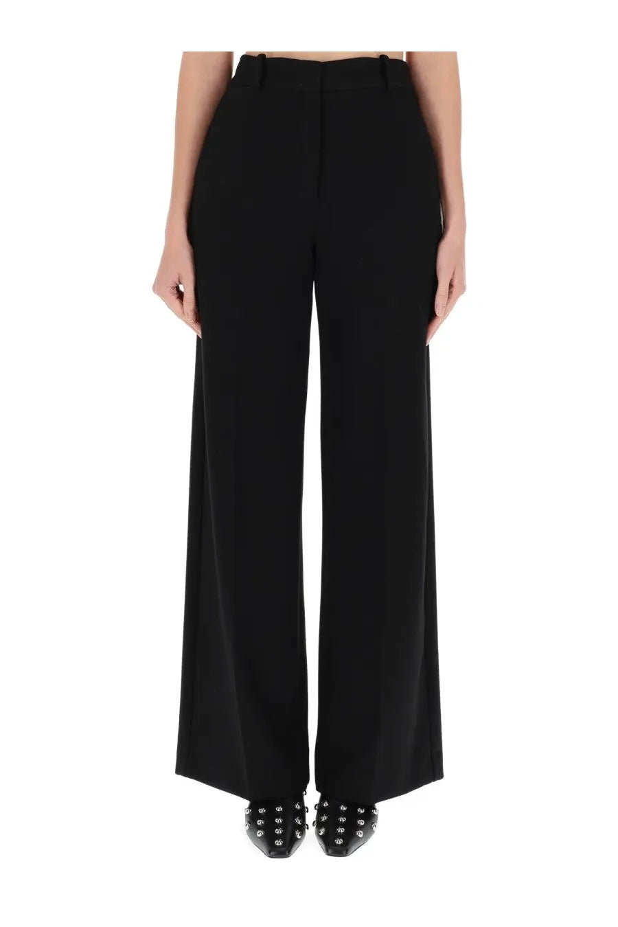 Theory women’s black high-waisted wide-leg trousers featuring a sleek tailored fit for a polished look