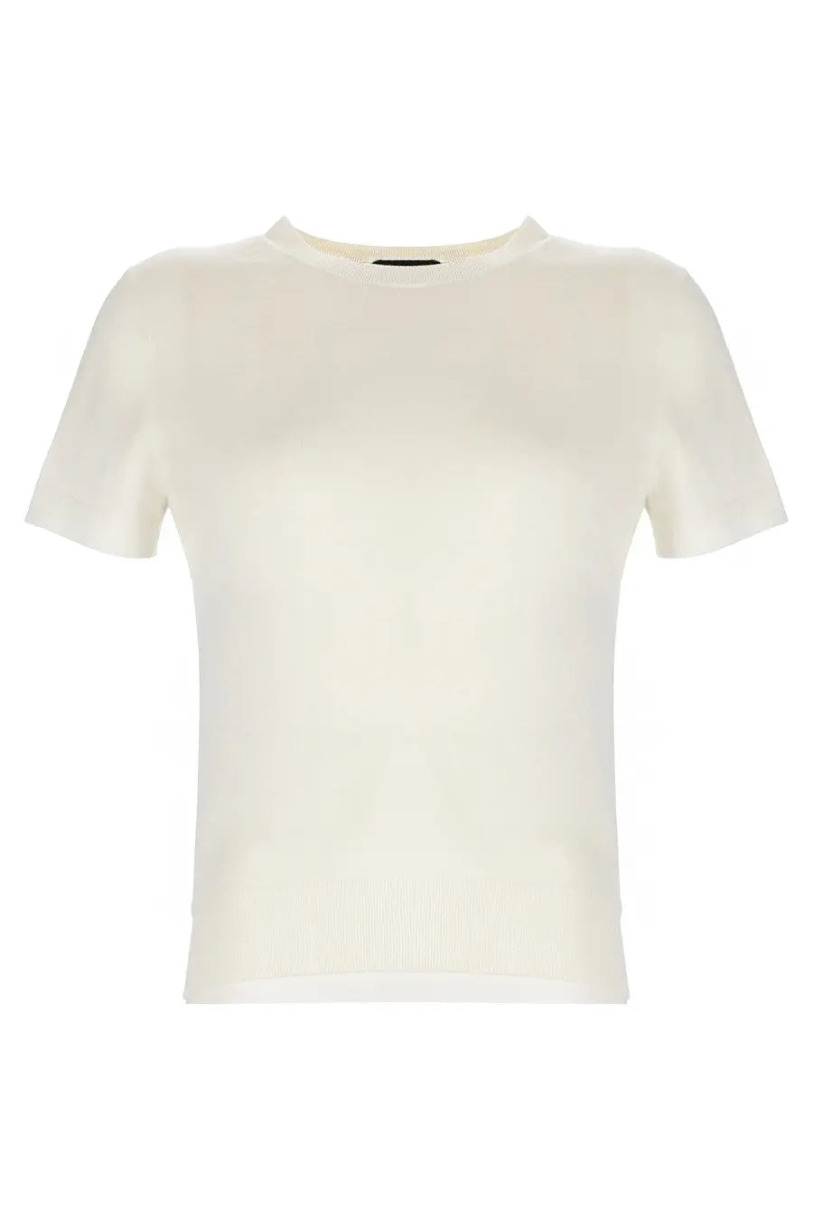 Theory women’s wool shirt white cream-colored short-sleeved top with subtle ribbed texture and round neckline
