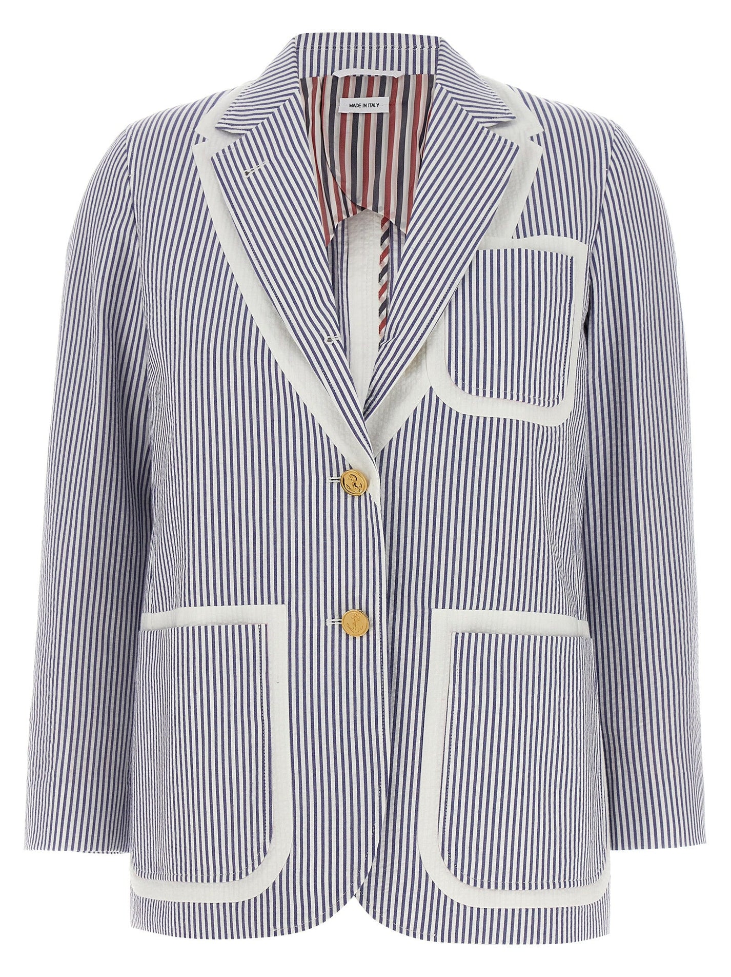 THOM BROWNE - THOM BROWNE - Single-breasted seersucker blazer - Women’s Clothing