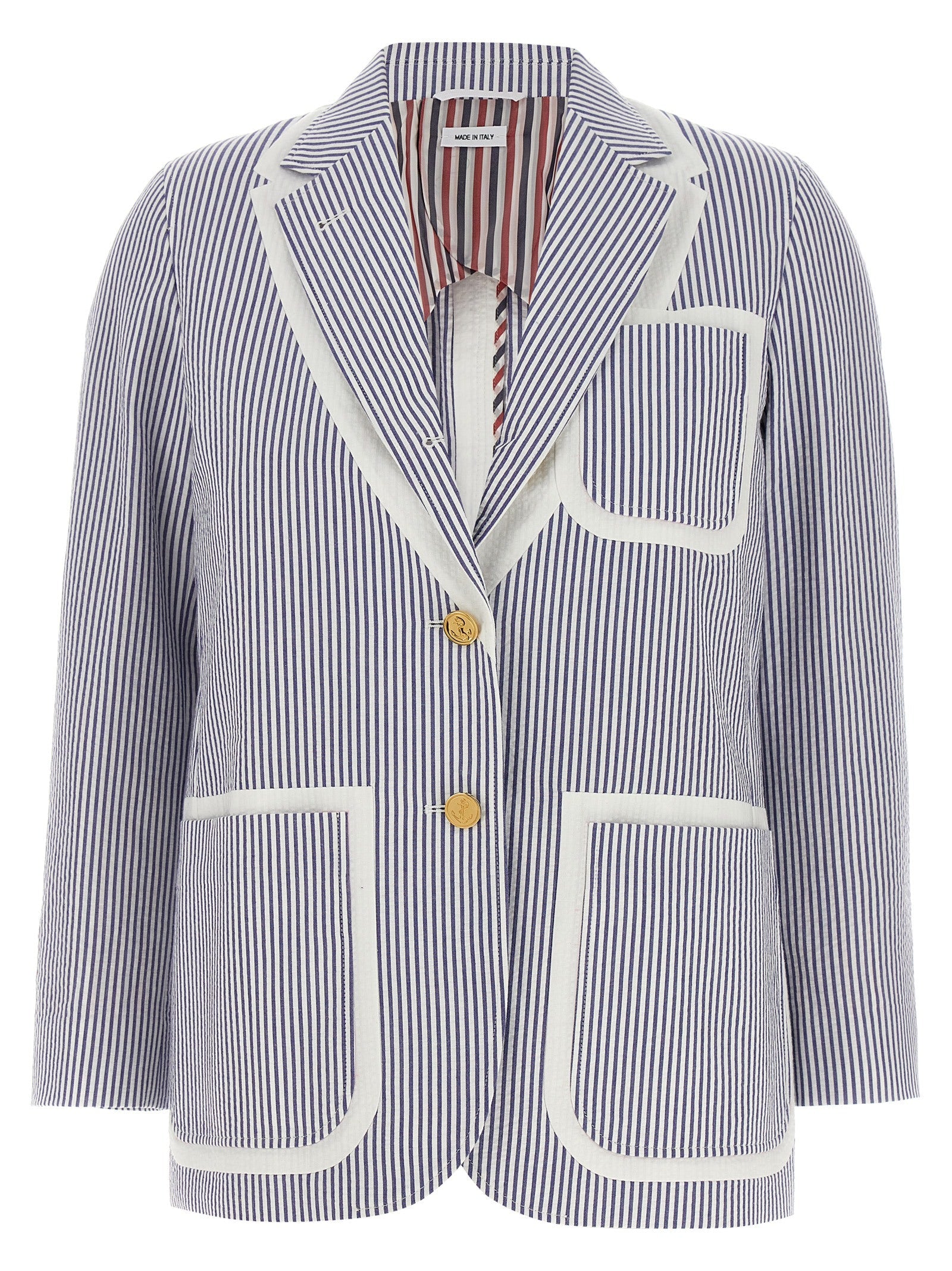 THOM BROWNE - THOM BROWNE - Single-breasted seersucker blazer - Women’s Clothing