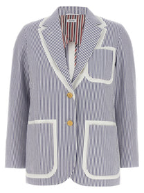 THOM BROWNE - THOM BROWNE - Single-breasted seersucker blazer - Women’s Clothing
