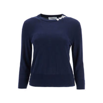 Thom Browne - Thom Browne navy blue cotton sweatshirt with 4 stripes crew neck - Knitwear