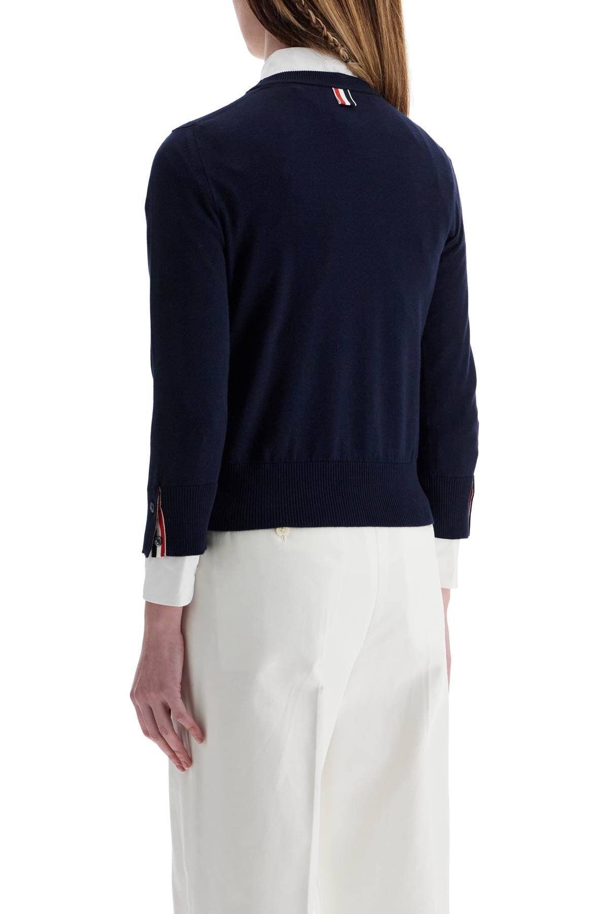 Thom Browne - Thom Browne navy blue cotton sweatshirt with 4 stripes crew neck - Knitwear