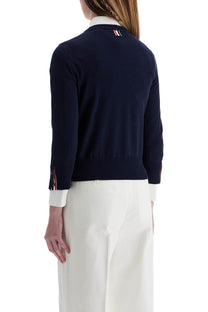 Thom Browne - Thom Browne navy blue cotton sweatshirt with 4 stripes crew neck - Knitwear