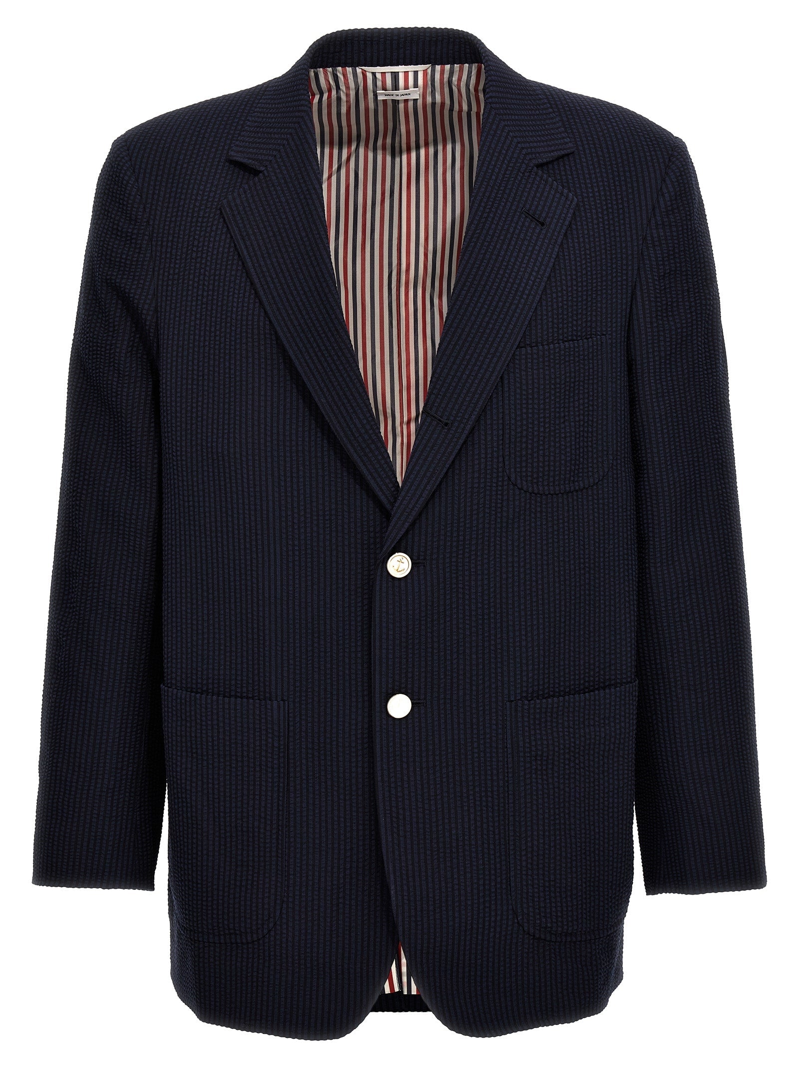 THOM BROWNE - THOM BROWNE - Single-breasted seersucker blazer - Men’s Clothing