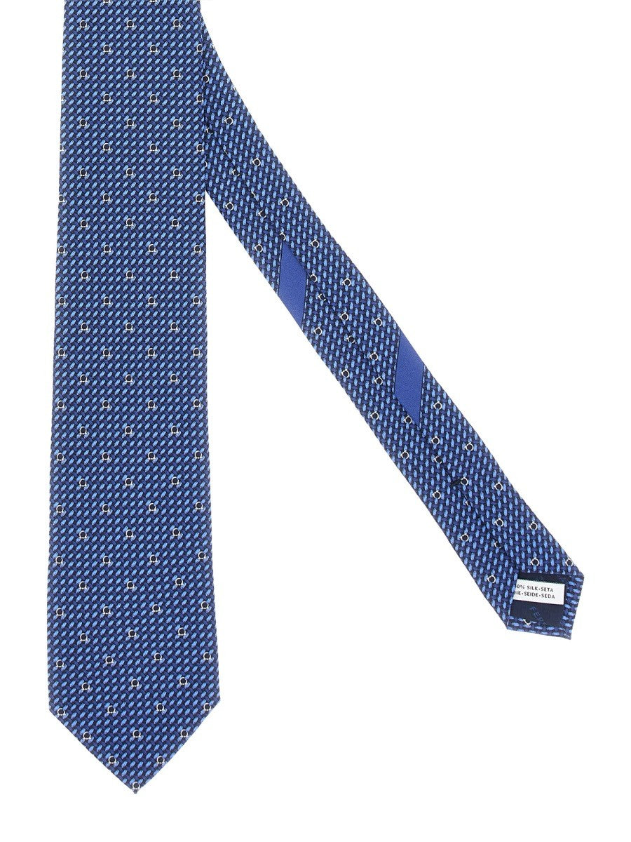 Ferragamo Men's Tie Print Gancini Blue